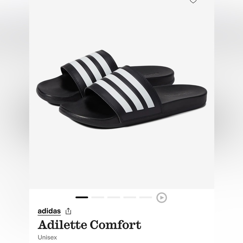 NWT in box Adidas Black and White Striped Slides. Unisex mens 5/womens 6.